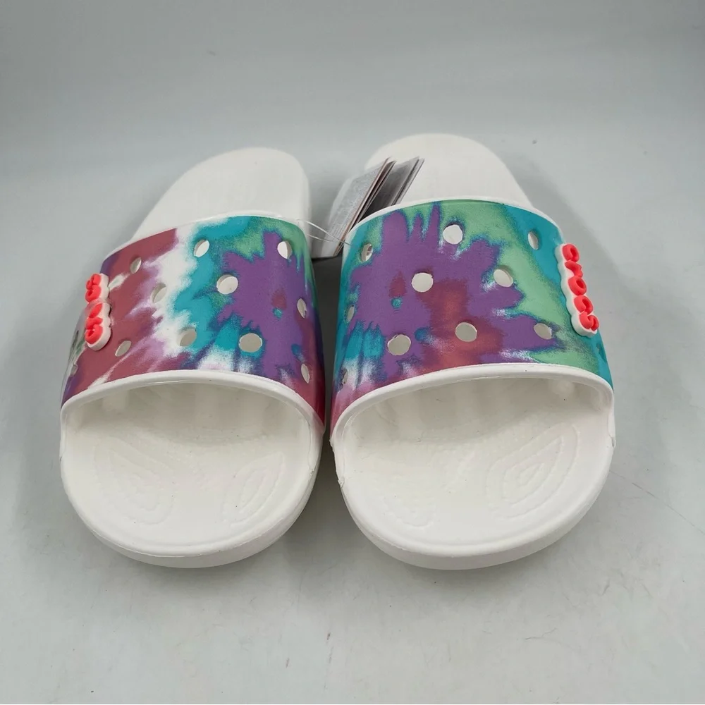 NWT👞Crocs Unisex Classic II Tie Dye Graphic White Slide - Size Men-7 | Women-9